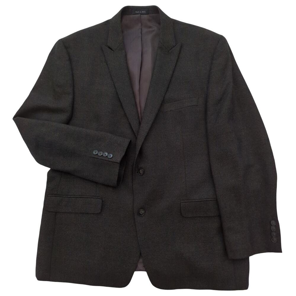 Calvin Klein Men's 100% Wool Brown Black 2 Button Blazer Sport Coat Size 46R